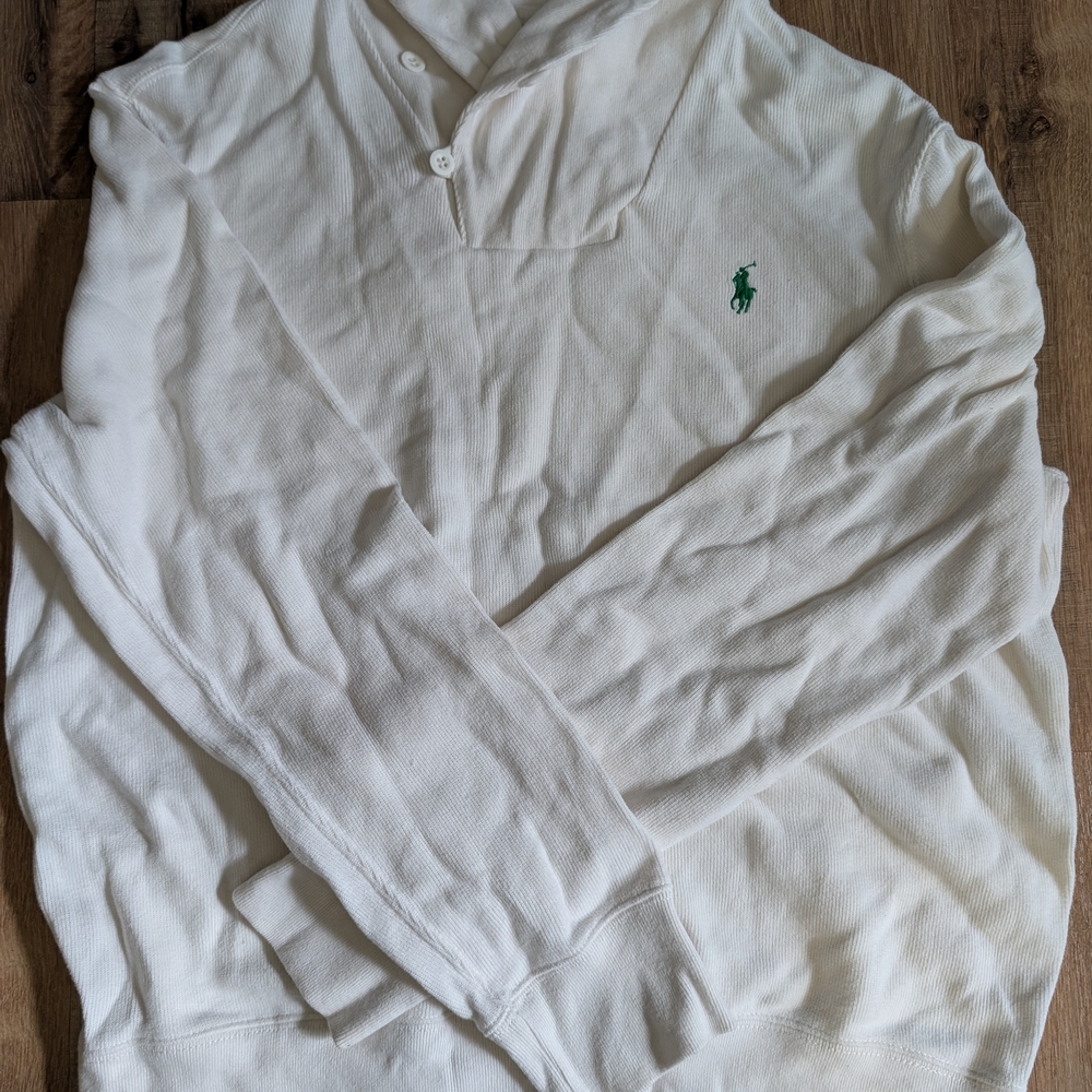 Polo by Ralph Lauren Cream Long Sleeve with Green Emblem